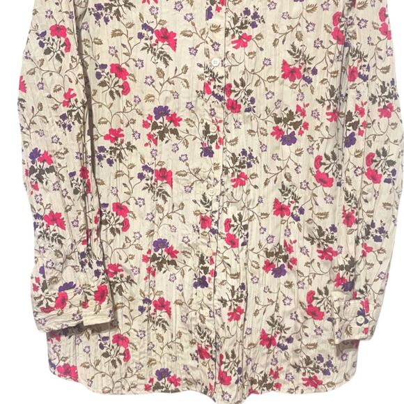 JMS Crinkle Gauze Floral Long Sleeve Button Down Shirt Blouse Large - Picture 5 of 7